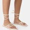 Kelly Ecru PU Lace Up Flat Square Toe Sandals -LoafLuxe Shop 771A3467 be0ae4fe 4725 4d25 8f11 b3ad3e0876f6