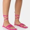 Kelly Hot Pink PU Lace Up Flat Square Toe Sandals -LoafLuxe Shop 771A3471 3906f446 9691 44f8 938f f587fb1fc6b9