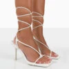 Harriet White Croc Square Toe Lace Up Heels