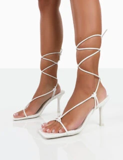 Harriet Wide Fit White Croc Square Toe Lace Up Heels -LoafLuxe Shop 771A3478