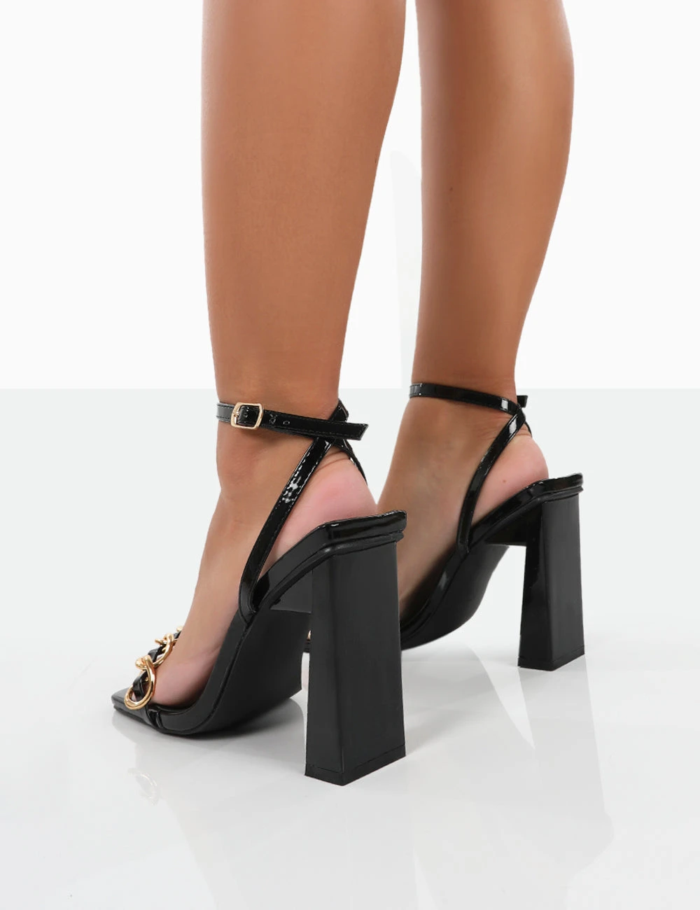 Rae Wide Fit Black Patent Buckle Detail Block Heels 4 Rae Wide Fit Black Patent Buckle Detail Block Heels - Image 2