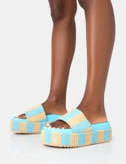 Seashore Blue Stripe Raffia Slider Flatform Sandals -LoafLuxe Shop 771A3514 4e915ea0 728e 4aea 994d 8adc385152e5