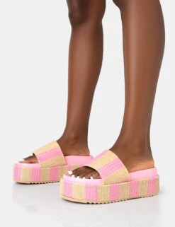 Seashore Pink Stripe Raffia Slider Flatform Sandals -LoafLuxe Shop 771A3518 d0589e85 6ef0 4abc 9b1a a47d179c6e85