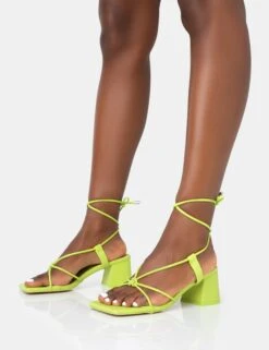 Aloha Lime Lace Up Block Mid Heeled Sandals -LoafLuxe Shop 771A3551