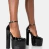 Paparazzi Black Patent Extreme Platform Rounded Closed Toe Block High Heels -LoafLuxe Shop 771A3555