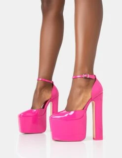 Paparazzi Hot Pink Patent Extreme Platform Rounded Closed Toe Block High Heels -LoafLuxe Shop 771A3559