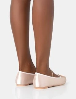 Alexa Baby Pink Satin Elasticated Bow Detailed Ballet Flats -LoafLuxe Shop 771A3566