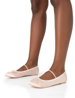 Alexa Baby Pink Satin Elasticated Bow Detailed Ballet Flats -LoafLuxe Shop 771A3567