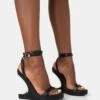 A-List Black Pu Barely There Wrap Around Platform Cut Out Wedge Heels -LoafLuxe Shop 771A3600copy