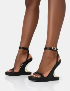 A-List Black Pu Barely There Wrap Around Platform Cut Out Wedge Heels 8 A-List Black Pu Barely There Wrap Around Platform Cut Out Wedge Heels -LoafLuxe Shop 771A3606
