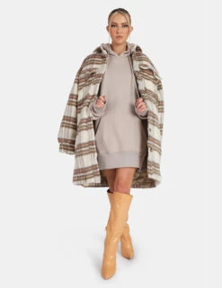 Longline Soft Touch Check Shacket Ecru -LoafLuxe Shop 771A37001