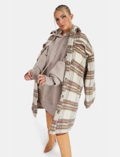 Longline Soft Touch Check Shacket Ecru -LoafLuxe Shop 771A37251