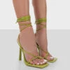 Lacey Wide Fit Green Patent Square Toe Strappy Lace Up Stiletto Heels -LoafLuxe Shop 771A3891