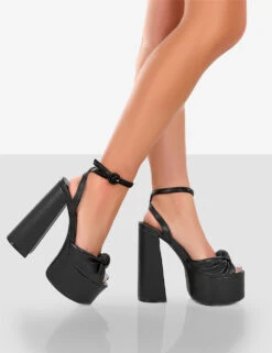 Knot On Black Pu Knotted Platform High Heeled Sandals -LoafLuxe Shop 771A4050 d4915e07 fd82 4892 949d ba6c64c18b79