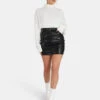 Button Waist Pu Mini Skirt Black -LoafLuxe Shop 771A40541
