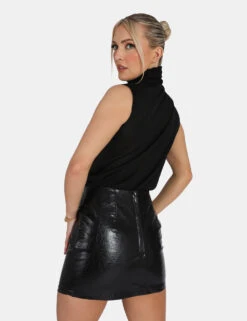 Sheer Knit Roll Neck Top In Black -LoafLuxe Shop 771A42831