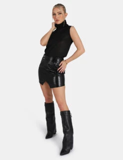 Carabiner Waist Battered Pu Mini Skirt Black -LoafLuxe Shop 771A43351