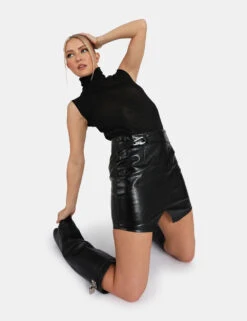 Sheer Knit Roll Neck Top In Black -LoafLuxe Shop 771A43511