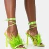 Iconic Lime Satin & Lime Feather Detail Square Toe High Heels -LoafLuxe Shop 771A4455copy