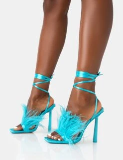 Iconic Bright Blue Satin & Blue Feather Detail Square Toe High Heels -LoafLuxe Shop 771A4461 133a09f8 cce5 49fe b1f2 e1843eb7c3dc