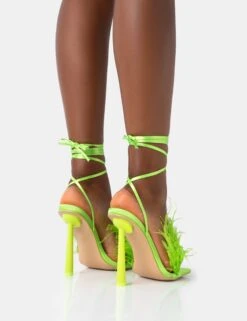 Iconic Lime Satin & Lime Feather Detail Square Toe High Heels -LoafLuxe Shop 771A4464 05c3dc2c dcff 4c83 afbb 104b64491275