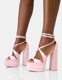 Breanna Baby Pink Satin Strappy Ankle Extreme Double Platform Block Heels -LoafLuxe Shop 771A4484 07ef9313 a1a7 49d1 8020 7550fd725d9d