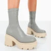 Jennie Grey Pu Platform Chunky Sole Heeled Ankle Boots -LoafLuxe Shop 771A4492