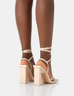 Ives Stone Pu Strappy Lace Up Square Toe Slim Block Heels -LoafLuxe Shop 771A4515 b822425a 64e1 44d0 83aa 199eb9a4619f