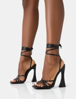 Wiley Black Pu Strappy Lace Up Square Toe Sculptural Block Heels 8 Wiley Black Pu Strappy Lace Up Square Toe Sculptural Block Heels -LoafLuxe Shop 771A4530