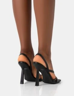 Roxie Black Pu Asymmetric Strap Square Toe Stiletto Heels -LoafLuxe Shop 771A4544