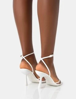 Bree White Patent Barely There Square Toe Mid Stiletto Heels -LoafLuxe Shop 771A4559