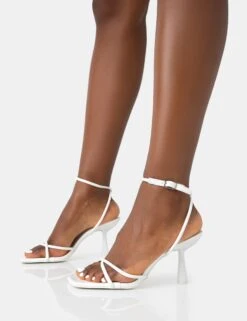 Bree White Patent Barely There Square Toe Mid Stiletto Heels -LoafLuxe Shop 771A4561