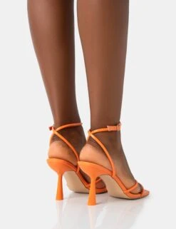 Bree Orange Patent Barely There Square Toe Mid Stiletto Heels -LoafLuxe Shop 771A4572