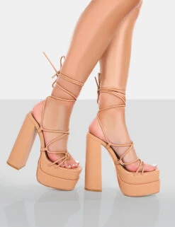 Glow Girl Nude PU Lace Up Platform High Heels -LoafLuxe Shop 771A4629copy