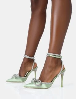 Midnight Sage Satin Wrap Around Diamante Bow Pointed Toe High Heels 8 Midnight Sage Satin Wrap Around Diamante Bow Pointed Toe High Heels -LoafLuxe Shop 771A4666