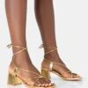 Aloha Gold PU Lace Up Block Mid Heeled Sandals -LoafLuxe Shop 771A4691