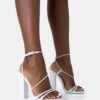 Marley White PU Strappy Barely There Square Toe Block Heels -LoafLuxe Shop 771A4713