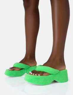 Havana Lime Towelling Flip Flop Chunky Platform Sandals -LoafLuxe Shop 771A4728