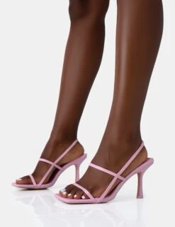 Sophia Baby Pink PU Barely There Square Toe Mid Stiletto Heels -LoafLuxe Shop 771A4772