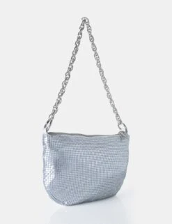 The Slouch Silver Diamante Chainmail Baguette Chain Detail Shoulder Bag -LoafLuxe Shop 771A4854