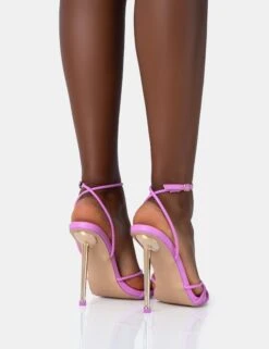 Risque Bubblegum Pink PU Strappy Pointed Toe Gold Stiletto Heels -LoafLuxe Shop 771A4963