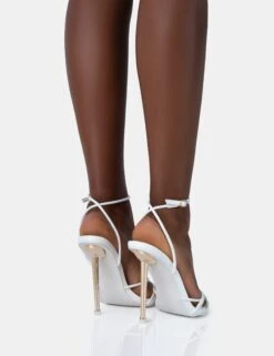 Risque White PU Strappy Pointed Toe Gold Stiletto Heels -LoafLuxe Shop 771A4968
