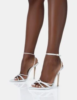 Risque White PU Strappy Pointed Toe Gold Stiletto Heels -LoafLuxe Shop 771A4969