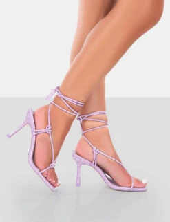 Harriet Lilac Croc Square Toe Lace Up Heels -LoafLuxe Shop 771A4977