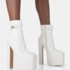 Vally Ecru PU Extreme Platform Square Rounded Toe Block Heeled Ankle Boots -LoafLuxe Shop 771A5005
