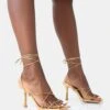 Euphoria Gold Pu Square Toe Lace Up Mid Heels -LoafLuxe Shop 771A5019