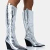 Navada Silver Metallic Wide Fit Western Cowboy Pointed Toe Block Heel Knee High Boots 1 Navada Silver Metallic Wide Fit Western Cowboy Pointed Toe Block Heel Knee High Boots -LoafLuxe Shop 771A5036 953aad33 ad6c 4240 9d8b df2aea3cc98c