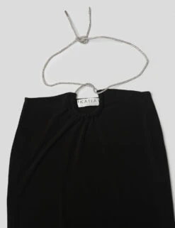 CROSS FRONT DIAMANTE ROPE MIDAXI SKIRT BLACK -LoafLuxe Shop 771A5217