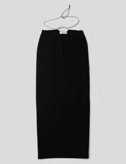 CROSS FRONT DIAMANTE ROPE MIDAXI SKIRT BLACK -LoafLuxe Shop 771A5219