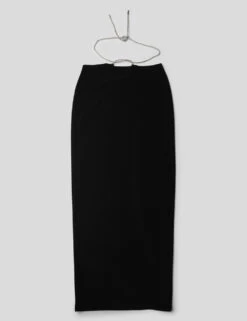 CROSS FRONT DIAMANTE ROPE MIDAXI SKIRT BLACK -LoafLuxe Shop 771A5220